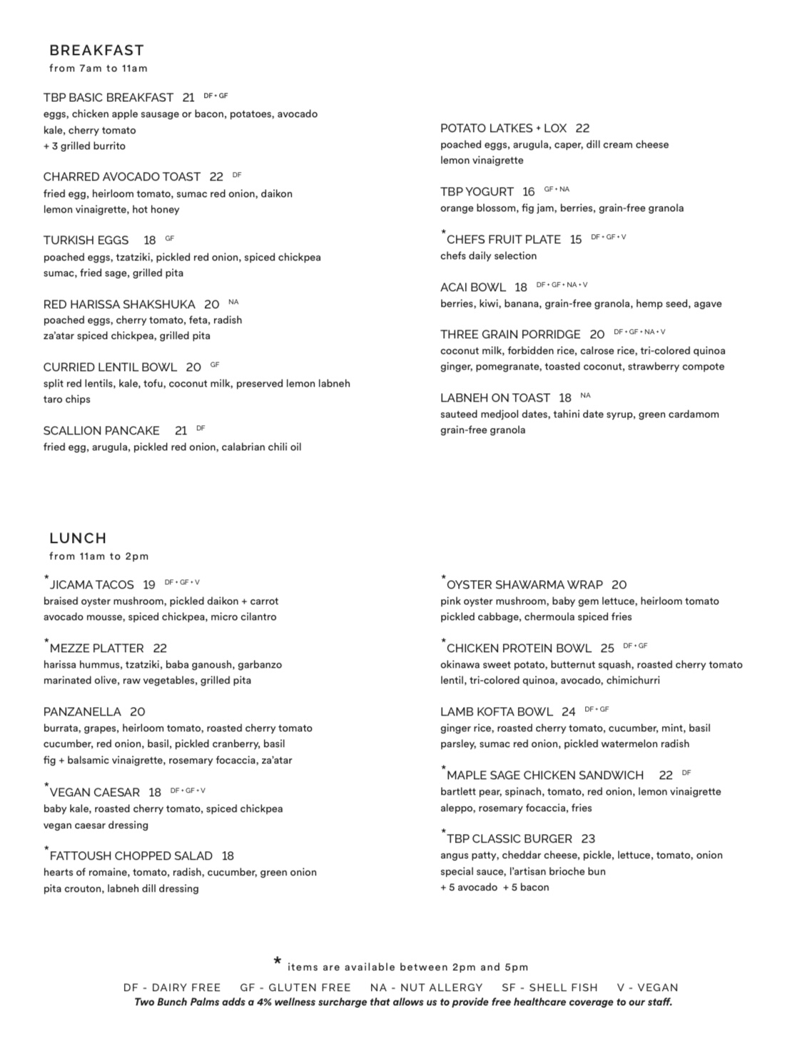two bunch palms food menu